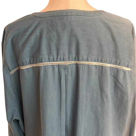 New Directions Women’s Cotton Tunic Blouse Top Size 2X Blue Long Sleeve Button - Picture 5 of 7